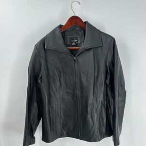 East 5th Classic Biker Genuine Leather Full Zip Bomber Jacket Black Size 1X